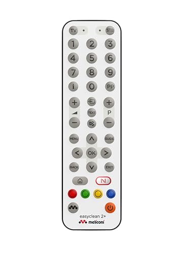 MELICONI EASYCLEAN 2+ | UNIVERSALFERNBEDIENUNG 2 in 1 für TV und Decoder. Ideal für den Einsatz in der KÜCHE. Die wasserdichte Tastatur kann Man mit äußerster Leichtigkeit REINIGEN und DESINFIZIEREN von Meliconi