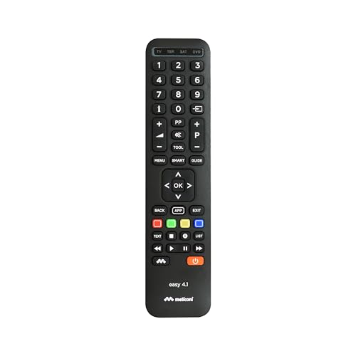 Meliconi Easy 4.1, Universal 4-in-1 Fernbedienung, Kompatibel mit Samsung, LG und Sony und Anderen Herstellern, für 4 Geräte, für TV, Set-Top-Box, Satellit, DVD und Blu-ray, Infrarot von Meliconi