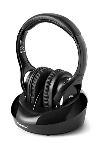 Meliconi Kopfhörer 600 PRO Funkkopfhörer Kabellos mit Ladestation bis zu 100 Meter Reichweite Automatische Frequenzsuche TOSLINK, Schwarz, Over Ear von Meliconi
