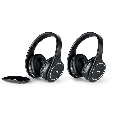 Meliconi Kopfhörer Easy Digital Bundle, 2 drahtlose Stereo-TV-Headsets, 100% digital, mit analogem/digitalem Audioeingang und dimensionalem Transmitterfuß, schwarz von Meliconi