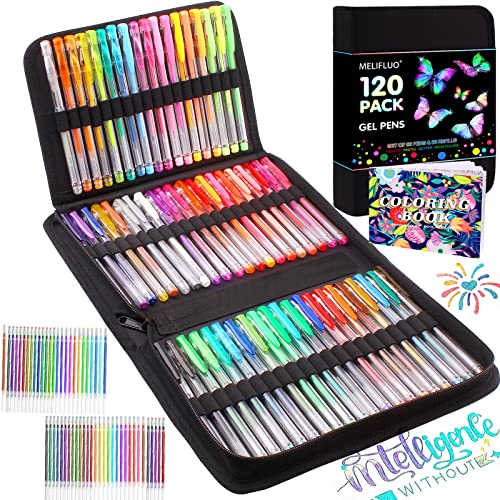 Melifluo 120er-Pack Gelstifte Glitzer, 60 Farbige Gelschreiber 60 Gelstiften, NachfüllpackunGen zum Ausmalen für Erwachsene und Zeichnen, Graffiti, Basteln, Schreiben von Melifluo