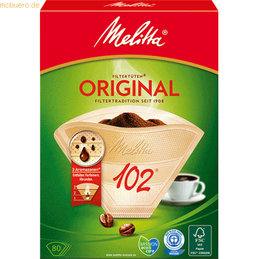 Melitta Kaffeefiltertüten Größe 102 VE=80 Stück braun Melitta Kaffeefiltertüten Größe 102 VE=80 Stück braun von Melitta
