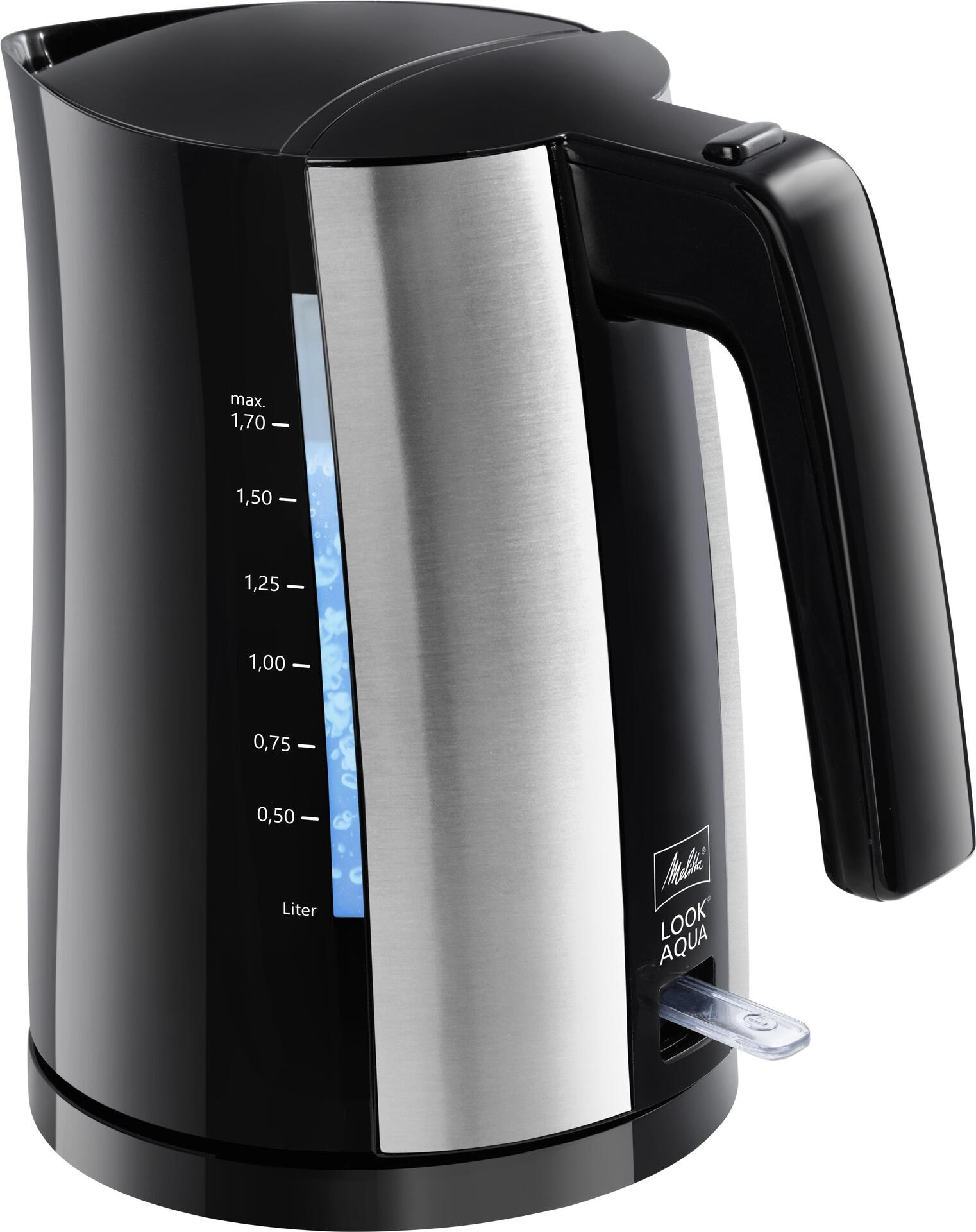 Melitta Look Aqua Wasserkocher 1,7 l Schwarz - Edelstahl 2400 W (221714) von Melitta