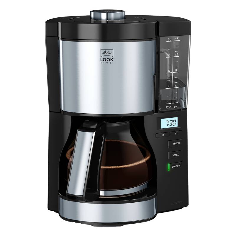 Melitta Look V Timer 1025-08 Schwarz | Filterkaffeemaschine | 1080 Watt | 1.25 L abnehmbarer Wassertank | 10 Tassen | Filtergr??e: 1x4 | AromaSelector von Melitta