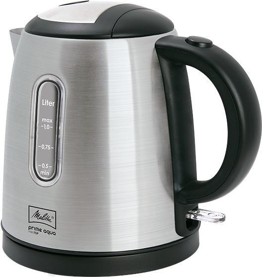 Melitta Prime Aqua Mini Top 1018-03 BK, 1 liters, Optik, Silber Wasserkocher, Kunststoff, 1 Liter, Edelstahl. Schwarz (1018-03) von Melitta