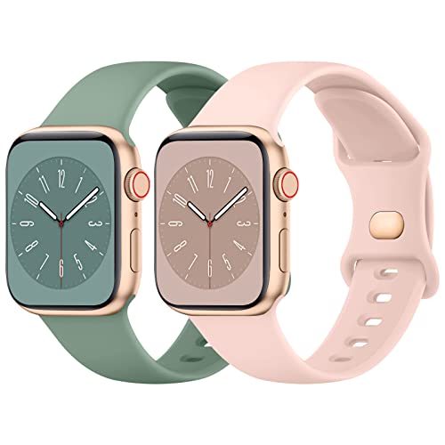 Meliya 2 Stück Kompatibel mit Apple Watch Armband 38mm 40mm 41mm 42mm 44mm 45mm 49mm, Silikon Sport Ersatzarmbänder für iWatch Ultra Series 8 7 SE 6 5 4 3 2 1 (38/40/41mm, Grün/Rosa) von Meliya