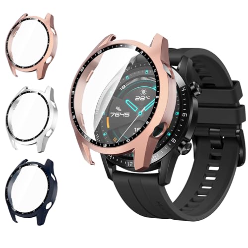 Meliya Hülle für Huawei Watch GT2 46mm [3 Stück], HD Tempered Film Scratch Resistant Schutzhülle, langlebige PC Omni-Directional Gehäuse kompatible mit Huawei GT2 46mm Case Cover von Meliya