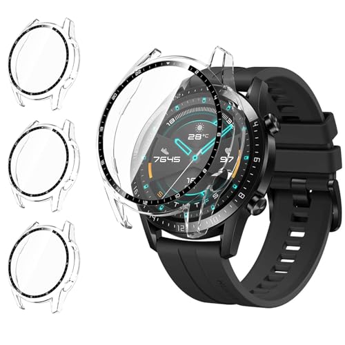 Meliya Hülle für Huawei Watch GT2 46mm [3 Stück], HD Tempered Film Scratch Resistant Schutzhülle, langlebige PC Omni-Directional Gehäuse kompatible mit Huawei GT2 46mm Case Cover von Meliya
