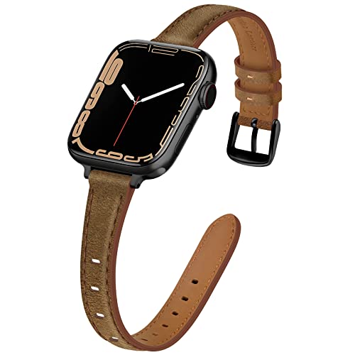 Meliya Lederarmband Kompatibel mit Apple Watch Armband 41mm 40mm 38mm 45mm 44mm 42mm, Leder Ersatzband Kompatibel für iWatch Series 8 7 6 5 4 3 2 1 SE (38mm/40mm/41mm, Retro Kamelbraun) von Meliya