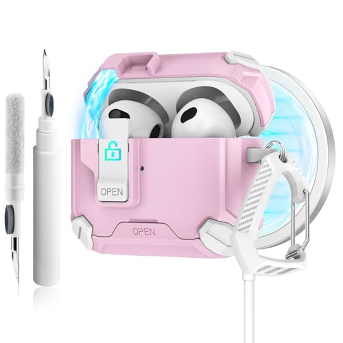 Meliya Schutzhülle für AirPods 4. Generation 2024 Cleaner Kit & Schlüsselanhänger, kommt mit Handyhalterung und Magsafe-Funktion, automatisches Pop-Up-Vollschutz, Hartschale mit sicherem Schloss für von Meliya