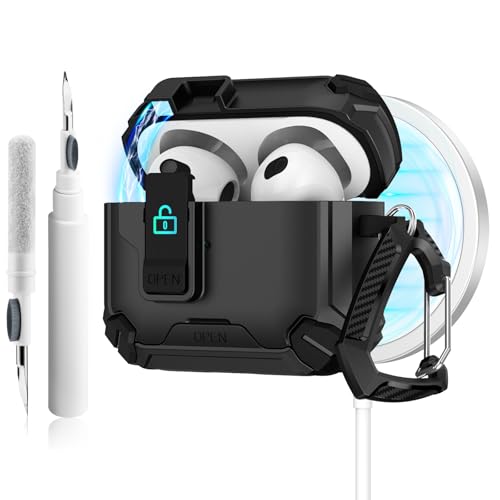 Meliya Schutzhülle für AirPods 4. Generation 2024 Cleaner Kit & Schlüsselanhänger, kommt mit Handyhalterung und Magsafe-Funktion, automatisches Pop-Up-Vollschutz, Hartschale mit sicherem Schloss für von Meliya