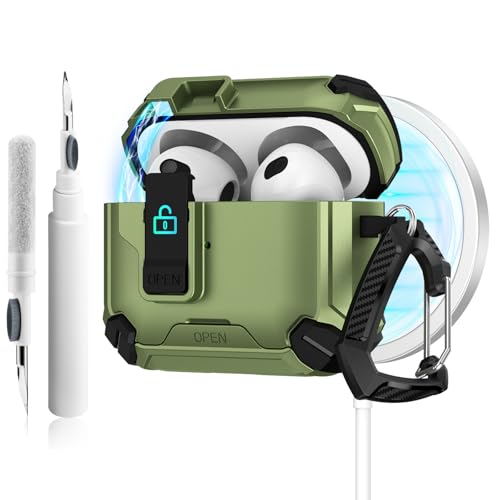 Meliya Schutzhülle für AirPods 4. Generation 2024 Cleaner Kit & Schlüsselanhänger, kommt mit Handyhalterung und Magsafe-Funktion, automatisches Pop-Up-Vollschutz, Hartschale mit sicherem Schloss für von Meliya