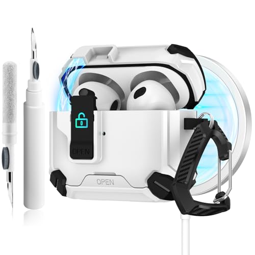 Meliya Schutzhülle für AirPods der 4. Generation, magnetisch, automatisches Schloss mit Handy-Ständer und Reinigungsset, kompatibel mit MagSafe, robuste Hülle, stoßfeste Schutzhülle für AirPods 4 von Meliya