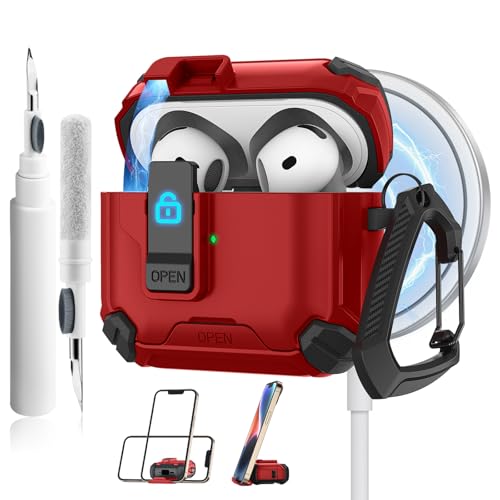 Meliya Schutzhülle für AirPods der 4. Generation, magnetisch, automatisches Schloss mit Handy-Ständer und Reinigungsset, kompatibel mit MagSafe, robuste Hülle, stoßfeste Schutzhülle für AirPods 4 von Meliya