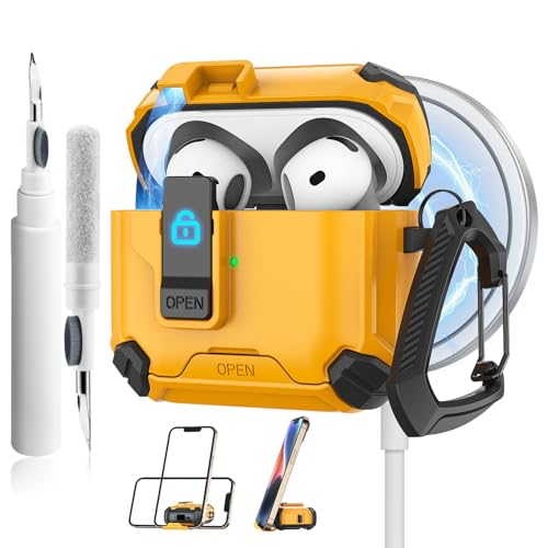 Meliya Schutzhülle für AirPods der 4. Generation, magnetisch, automatisches Schloss mit Handy-Ständer und Reinigungsset, kompatibel mit MagSafe, robuste Hülle, stoßfeste Schutzhülle für AirPods 4 Meliya Schutzhülle für AirPods der 4. Generation, magnetisch, automatisches Schloss mit Handy-Ständer und Reinigungsset, kompatibel mit MagSafe, robuste Hülle, stoßfeste Schutzhülle für AirPods 4 von Meliya