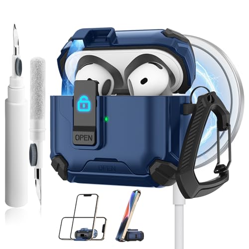 Meliya Schutzhülle für AirPods der 4. Generation, magnetisch, automatisches Schloss mit Handy-Ständer und Reinigungsset, kompatibel mit MagSafe, robuste Hülle, stoßfeste Schutzhülle für AirPods 4 Meliya Schutzhülle für AirPods der 4. Generation, magnetisch, automatisches Schloss mit Handy-Ständer und Reinigungsset, kompatibel mit MagSafe, robuste Hülle, stoßfeste Schutzhülle für AirPods 4 von Meliya