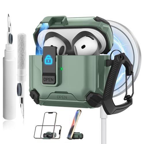 Meliya Schutzhülle für AirPods der 4. Generation, magnetisch, automatisches Schloss mit Handy-Ständer und Reinigungsset, kompatibel mit MagSafe, robuste Hülle, stoßfeste Schutzhülle für AirPods 4 Meliya Schutzhülle für AirPods der 4. Generation, magnetisch, automatisches Schloss mit Handy-Ständer und Reinigungsset, kompatibel mit MagSafe, robuste Hülle, stoßfeste Schutzhülle für AirPods 4 von Meliya