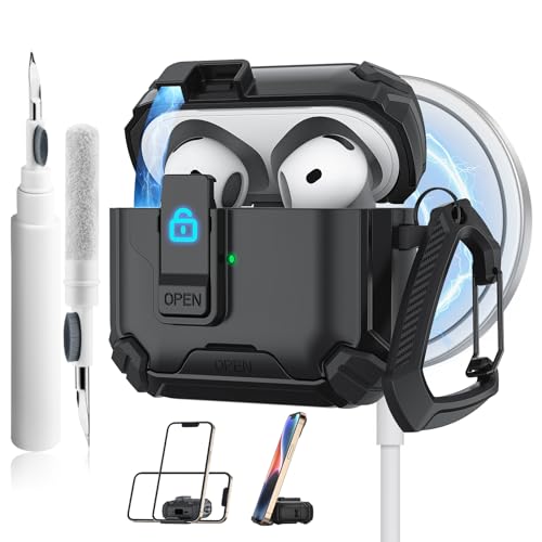 Meliya Schutzhülle für AirPods der 4. Generation, magnetisch, automatisches Schloss mit Handy-Ständer und Reinigungsset, kompatibel mit MagSafe, robuste Hülle, stoßfeste Schutzhülle für AirPods 4 Meliya Schutzhülle für AirPods der 4. Generation, magnetisch, automatisches Schloss mit Handy-Ständer und Reinigungsset, kompatibel mit MagSafe, robuste Hülle, stoßfeste Schutzhülle für AirPods 4 von Meliya