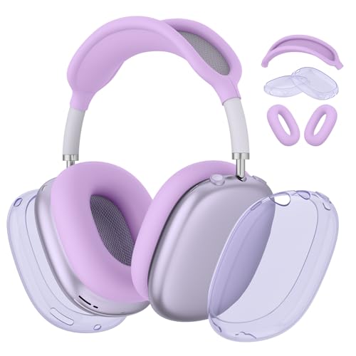 Silikon-Schutzhülle für AirPods Max Kopfhörer, klare weiche TPU-Ohrmuscheln / Ohrpolster / Kopfbandabdeckung für Apple AirPods Max (2024/2020) (Clear Purple) von Meliya