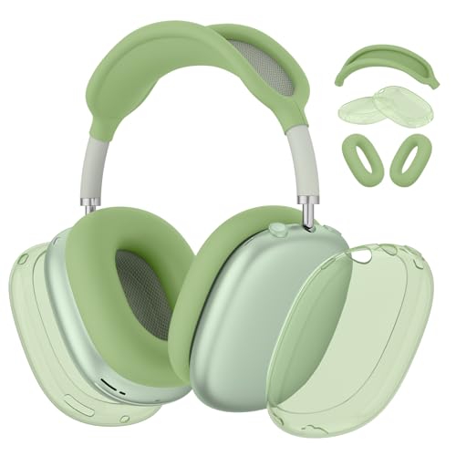 Silikon-Schutzhülle für AirPods Max Kopfhörer, klare weiche TPU-Ohrmuscheln / Ohrpolster / Kopfbandabdeckung für Apple AirPods Max (2024/2020) (klares Grün) von Meliya