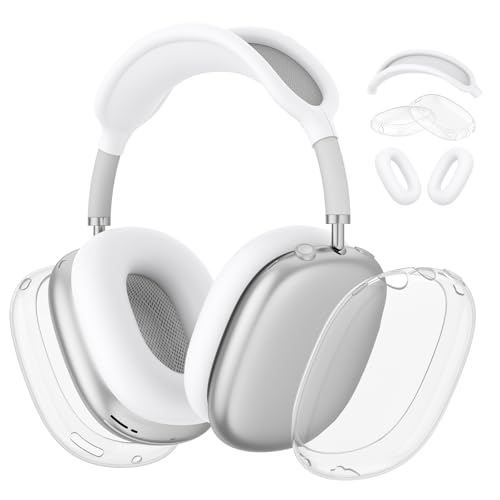 Silikon-Schutzhülle für AirPods Max Kopfhörer, klare weiche TPU-Ohrmuscheln / Ohrpolster / Kopfbandabdeckung für Apple AirPods Max (2024/2020) (klares Weiß) von Meliya