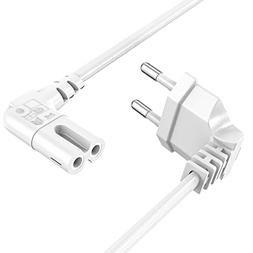 2M Euro Netzkabel C7 90Grad Kabel für Samsung Weiß, Mellbree TV Netzkabel mit C7 Eurostecker Anschlusskabel C7 für PS4, PS5, LG Philips Sony Panasonic TV, Blu-Ray, Radio, PC, Monitor, Drucker von Mellbree