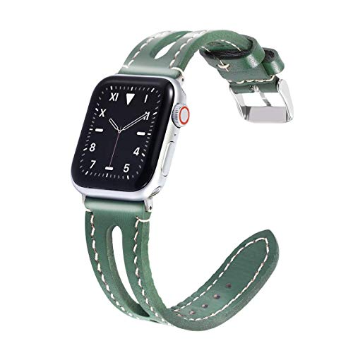 Meltingpoint Compatible with Apple Watch Band 38mm 40mm for Women, Genuine Leather Replacement Strap for iWatch Series SE & 6/5/4/3/2/1 (green) von Meltingpoint