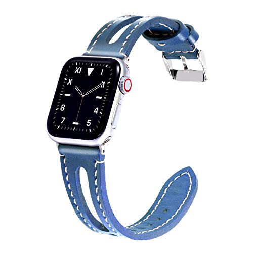 Meltingpoint Compatible with Apple Watch Band 42mm 44mm for Women, Genuine Leather Replacement Strap for iWatch Series SE & 6/5/4/3/2/1 (blue)… von Meltingpoint