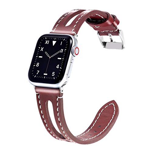 Meltingpoint Compatible with Apple Watch Band 42mm 44mm for Women, Genuine Leather Replacement Strap for iWatch Series SE & 6/5/4/3/2/1 (red) von Meltingpoint