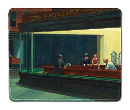 Art Mousepad - Mauspad aus Naturkautschuk, gedruckt mit Nighthawks von Edward Hopper - Genähte Kanten, 9,6 x 8,8 inch von Melyaxu