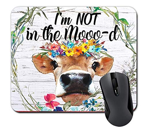 Ich Bin Nicht in der Mooo-d Lustige Färse Mauspad Aquarell Blumenkranz Zitat Kuh Mousepad Bauernhaus Schreibtisch Dekor Bürozubehör, 9,6x8,8 inch von Melyaxu