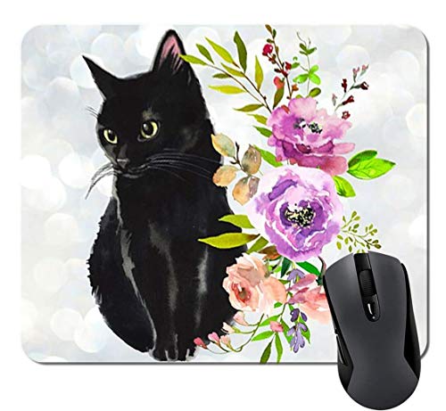 Schwarze Katze Blumen Aquarell Maus Pad Nette Katze Liebhaber Geschenk Schreibtisch Zubehör Dekor für Frauen Computer Mousepad Schulbedarf,9.6x8.8 inch Schwarze Katze Blumen Aquarell Maus Pad Nette Katze Liebhaber Geschenk Schreibtisch Zubehör Dekor für Frauen Computer Mousepad Schulbedarf,9.6x8.8 inch von Melyaxu