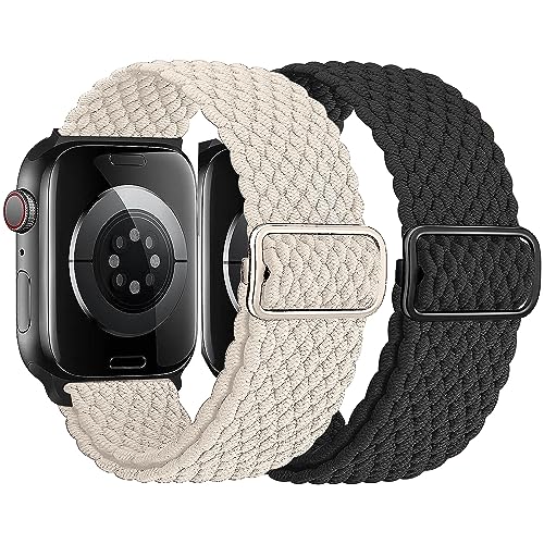 Melyolpd Geflochtenes Solo Loop Armband Kompatibel mit Apple Watch Armband 38mm 40mm 41mm,Elastisches Nylon Armband für Apple Watch Series 9/8/7/6/5/4/3/2/1/Ultra/SE, für Männer und Frauen, 2 Stück. von Melyolpd