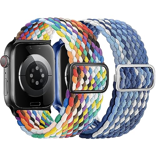 Melyolpd Geflochtenes Solo Loop Armband Kompatibel mit Apple Watch Armband 42mm 44mm 45mm 49mm,Elastisches Nylon Armband für Apple Watch Series 9/8/7/6/5/4/3/2/1/Ultra/SE, für Männer/Frauen, 2 Stück. von Melyolpd