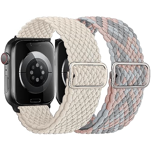Melyolpd Geflochtenes Solo Loop Armband Kompatibel mit Apple Watch Armband 42mm 44mm 45mm 49mm,Elastisches Nylon Armband für Apple Watch Series 9/8/7/6/5/4/3/2/1/Ultra/SE, für Männer/Frauen, 2 Stück. von Melyolpd