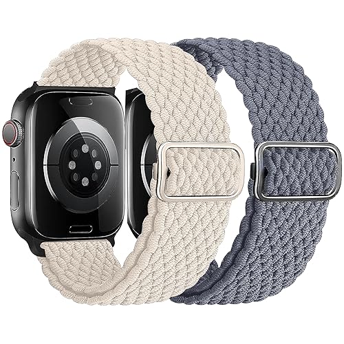 Melyolpd Geflochtens Solo Loop band Kompatibel mit Apple Watch Armband 42mm 44mm 45mm 49mm, Elastisches Nylon Armband für Apple Watch Series 9/8/7/6/5/4/3/2/1/Ultra/SE, für Männer und Frauen, 2 Stück. von Melyolpd