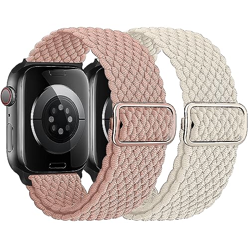 Melyolpd Geflochtens Solo Loop band Kompatibel mit Apple Watch Armband 42mm 44mm 45mm 49mm, Elastisches Nylon Armband für Apple Watch Series 9/8/7/6/5/4/3/2/1/Ultra/SE, für Männer und Frauen, 2 Stück. von Melyolpd