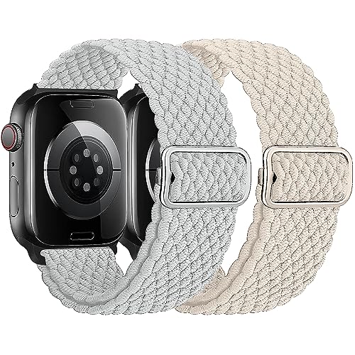 Melyolpd Geflochtens Solo Loop band Kompatibel mit Apple Watch Armband 42mm 44mm 45mm 49mm, Elastisches Nylon Armband für Apple Watch Series 9/8/7/6/5/4/3/2/1/Ultra/SE, für Männer und Frauen, 2 Stück. von Melyolpd