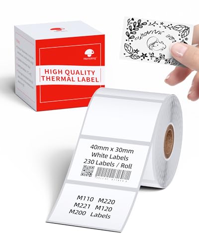 M110 M220 Etikettendrucker Etiketten, Weiße Etiketten Kompatibel mit Phomemo M110, M120, M220, M221, M200 Etikettendrucker Blutooth, 40mm x 30mm (1,57 "x 1,18"), 140 Etiketten/Rollen von Memoking