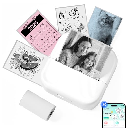 Memoking Mini Drucker für Smartphone, Kinderdrucker Sofortbilddrucker mit Bluetooth, M02L Fotodrucker mit 1 Aufkleber Papierrolle,Lustige Kinderspielzeug Geschenke für Jungen & Mädchen von 6-18 Jahren von Memoking