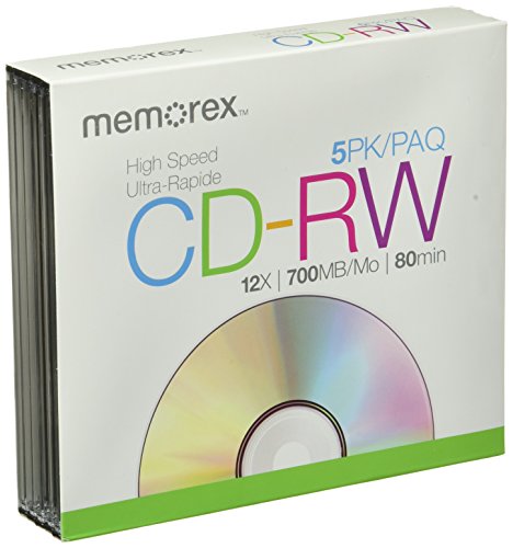 5 MEMOREX CD-RW 12x Rohlinge 700MB/80Min in SlimCase von Memorex
