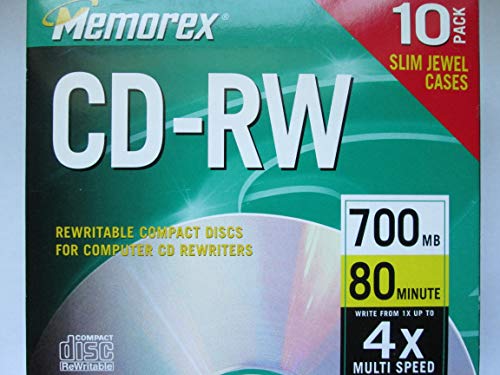 CD-RW 1 x-4 x, 80 min/700MB, Marken W/Slim Jewel Cases, 10/PK, verkauft als 1 Paket CD-RW 1 x-4 x, 80 min/700MB, Marken W/Slim Jewel Cases, 10/PK, verkauft als 1 Paket von Memorex