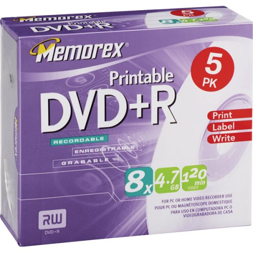 Memorex 5er-Pack DVD + R 4,7 GB 10 mm Jewel (32024739) von Memorex