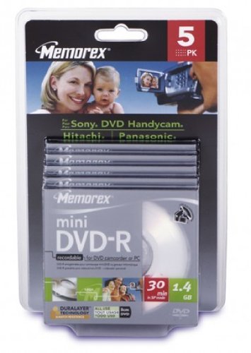 Memorex 8cm Mini DVD-R 1.4GB 4X Speed 5er Mini Jewel Case DVD-Rohlinge von Memorex