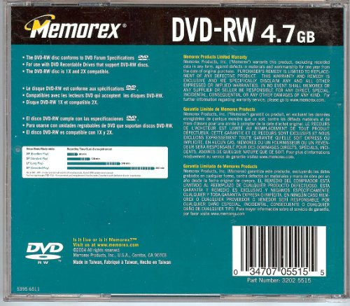 Memorex DVD-RW 4,7 GB 1 x – 2 x oder 120 Minuten Video Memorex DVD-RW 4,7 GB 1 x – 2 x oder 120 Minuten Video von Memorex