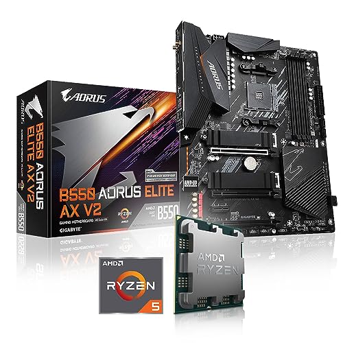 Memory PC Aufrüst-Kit Bundle AMD Ryzen 5 5500GT 6X 4.4 GHz Prozessor, GIGABYTE B550 AORUS Elite AX V2 Mainboard (Komplett fertig zusammengebaut inkl. Bios Update und Funktionskontrolle) von Memory PC