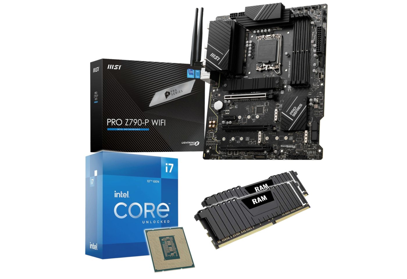Memory PC Aufrüstkit Intel i7-12700, 16GB RAM, Intel Z790 Mainboard Mainboard, (5-St), PC Aufrüst-Kit, vormontiert von Memory PC