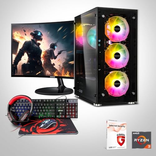 Memory PC Komplett-PC, AMD Ryzen 3 3200G 4X 3.60GHz, 16 GB DDR4, 1000 GB SSD M.2, Windows 11 Pro 64bit + 24 Zoll + Ultron Hawk Gaming Kit 4in1 Set Bundle von Memory PC