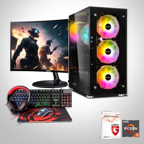 Memory PC Komplett-PC, AMD Ryzen 5 5600G 6X 3.90GHz, 16 GB DDR4, 1000 GB SSD M.2, Windows 11 Pro 64bit + 24 Zoll + Ultron Hawk Gaming Kit 4in1 Set Bundle von Memory PC