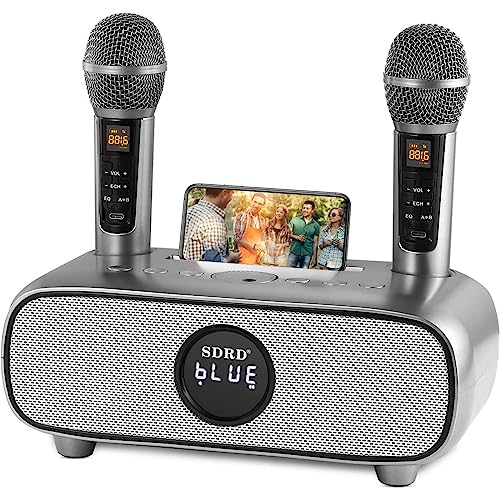 Karaoke Maschine, Bluetooth Karaoke Anlage mit 2 Mikrofonen, Tragbares PA-System für Erwachsene/Kinder, Lautsprecher mit Handyhalter/USB/TF-Karte/AUX-In, Karaoke Set für Heimparty, Picknick, Outdoor von Memows
